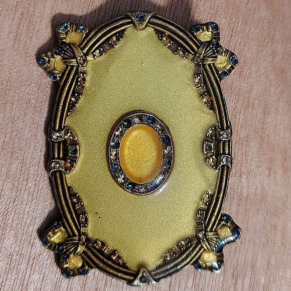 Source Unknown Jewelry - Vtg Victorian Revival Edwardian Brass Blue Rhinestones Lucite Brooch Pin